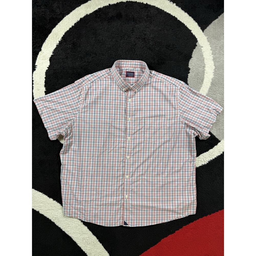 Untuckit Shirt Mens 3XL Button Down Red Blue Short Sleeve Plaid Pocket Nylon